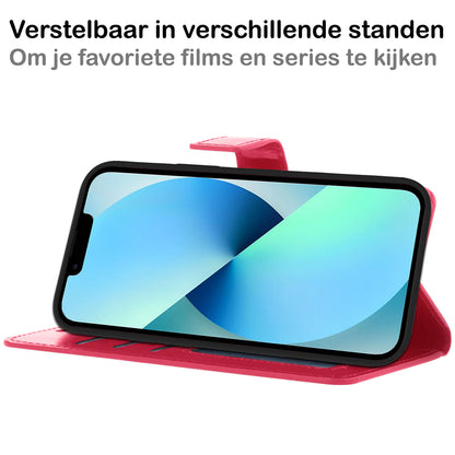Forterra iPhone 13 Pro Max Hoesje Bookcase Cover met Kaarthouder - Donkerroze