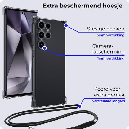 Forterra Samsung S24 Ultra Hoesje met Koord Backcover Shockproof - Transparant