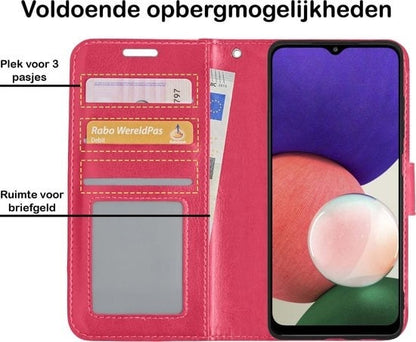 Forterra Samsung A22 4G Hoesje Bookcase Cover met Kaarthouder - Donkerroze