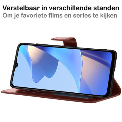 Forterra OPPO A16 Hoesje Bookcase Cover met Kaarthouder - Bruin