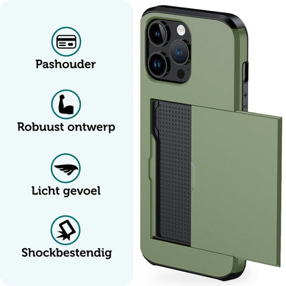 Forterra iPhone 14 Pro Hoesje Kaarthouder Hard Case Shockproof - Donkergroen