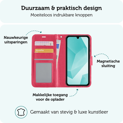 Forterra Samsung A16 Hoesje Bookcase Cover met Kaarthouder - Donkerroze