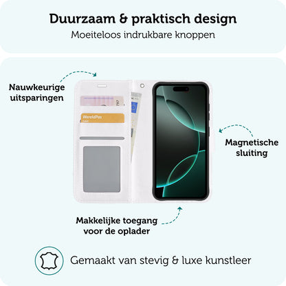 Forterra iPhone 16 Pro Hoesje Bookcase Cover met Kaarthouder - Wit