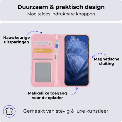 Forterra Google Pixel 8a Hoesje Bookcase Cover met Kaarthouder - Lichtroze