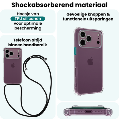 Forterra iPhone 18 Pro Max Hoesje met Koord Backcover Shockproof - Transparant