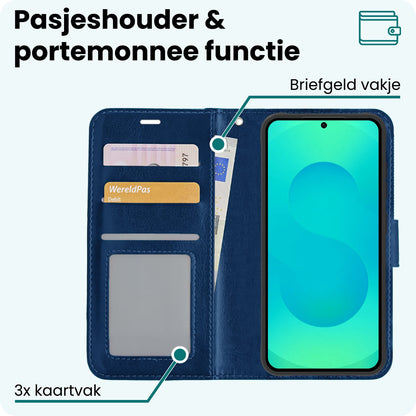 Forterra Samsung S25 Hoesje Bookcase Cover met Kaarthouder - Donkerblauw