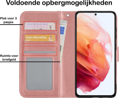 Forterra Samsung S21 Hoesje Bookcase Cover met Kaarthouder - Rosé goud