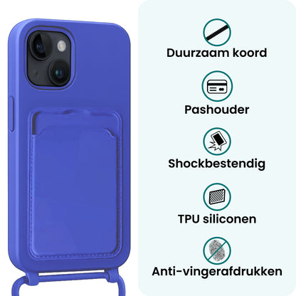 Forterra iPhone 14 Plus Hoesje Met Telefoonkoord en Pasjeshouder Siliconen - Felblauw