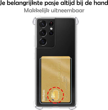 Forterra Samsung S21 Ultra Hoesje Kaarthouder Backcover Shockproof - Transparant