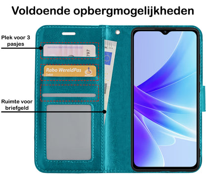 Forterra OPPO A57s Hoesje Bookcase Cover met Kaarthouder - Turquoise