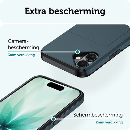 Forterra iPhone 17 Hoesje Kaarthouder Hard Case Shockproof - Donkerblauw