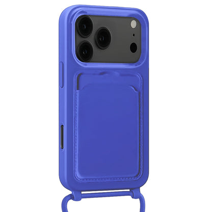 Forterra iPhone 17 Pro Max Hoesje Met Telefoonkoord en Pasjeshouder Siliconen - Felblauw