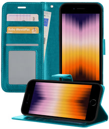 Forterra iPhone SE 2022 Hoesje Bookcase Cover met Kaarthouder - Turquoise