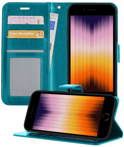 Forterra iPhone SE 2022 Hoesje Bookcase Cover met Kaarthouder - Turquoise