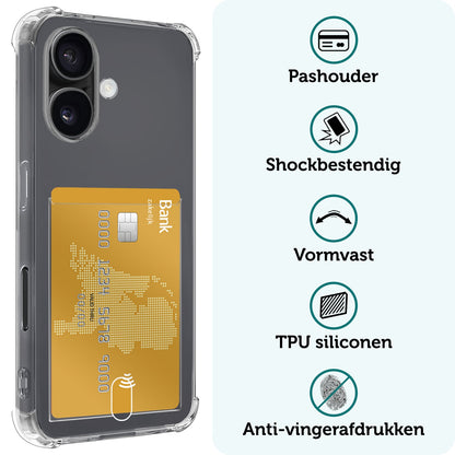 Forterra iPhone 16 Plus Hoesje Kaarthouder Backcover Shockproof - Transparant