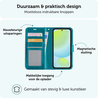 Forterra Samsung S24 FE Hoesje Bookcase Cover met Kaarthouder - Turquoise