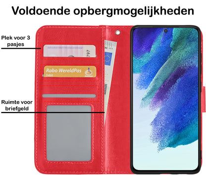 Forterra Samsung S21 FE Hoesje Bookcase Cover met Kaarthouder - Donkerroze