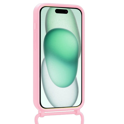 Forterra iPhone 14 Pro Max Hoesje Met Telefoonkoord en Pasjeshouder Siliconen - Lichtroze