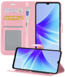 Forterra OPPO A17 Hoesje Bookcase Cover met Kaarthouder - Lichtroze