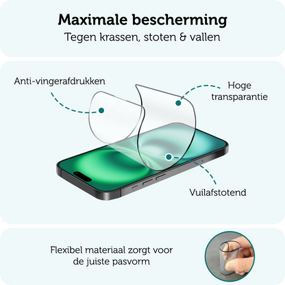 Forterra iPhone 16 Screenprotector Flexibel Glas met Installatieframe