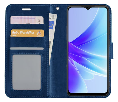 Forterra OPPO A17 Hoesje Bookcase Cover met Kaarthouder - Donkerblauw