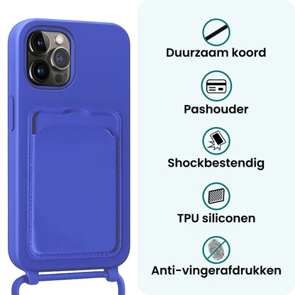Forterra iPhone 13 Pro Max Hoesje Met Telefoonkoord en Pasjeshouder Siliconen - Felblauw