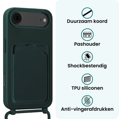 Forterra iPhone Air Hoesje Met Telefoonkoord en Pasjeshouder Siliconen - Donkergroen