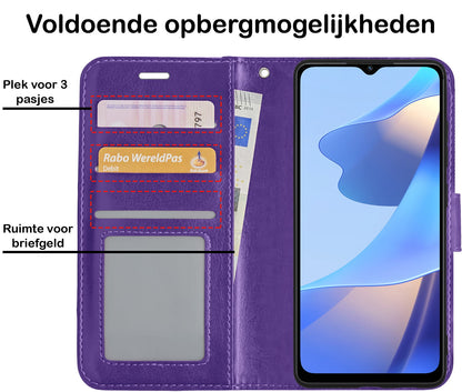 Forterra OPPO A16s Hoesje Bookcase Cover met Kaarthouder - Paars