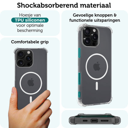 Forterra iPhone 16 Pro Max Hoesje Geschikt voor Magsafe Backcover Shockproof - Transparant