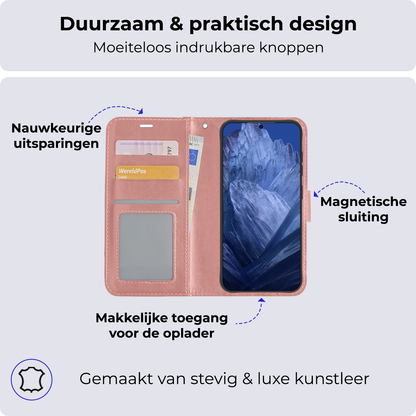 Forterra Google Pixel 8a Hoesje Bookcase Cover met Kaarthouder - Rosé goud