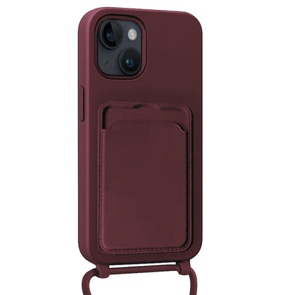 Forterra iPhone 13 Hoesje Met Telefoonkoord en Pasjeshouder Siliconen - Aubergine