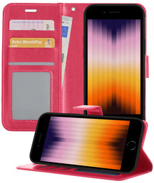 Forterra iPhone SE 2022 Hoesje Bookcase Cover met Kaarthouder - Donkerroze