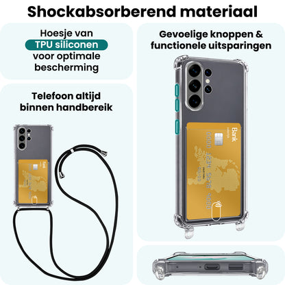 Forterra Samsung S26 Ultra Hoesje Kaarthouder met Koord Backcover Shockproof - Transparant