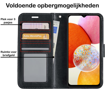Forterra Samsung A14 Hoesje Bookcase Cover met Kaarthouder - Zwart