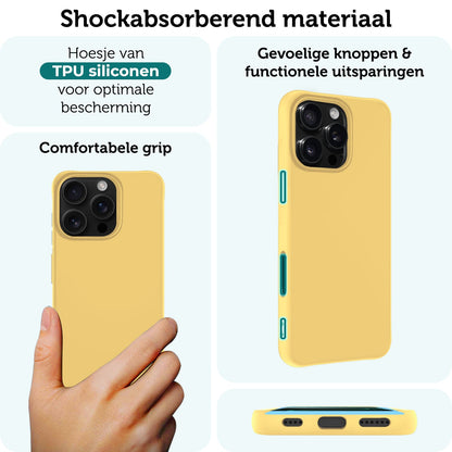 Forterra iPhone 16 Pro Hoesje Siliconen Backcover Lichtgewicht - Geel