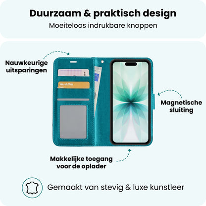 Forterra iPhone 17 Hoesje Bookcase Cover met Kaarthouder - Turquoise