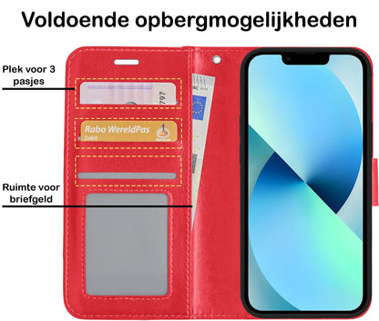 Forterra iPhone 13 Hoesje Bookcase Cover met Kaarthouder - Rood