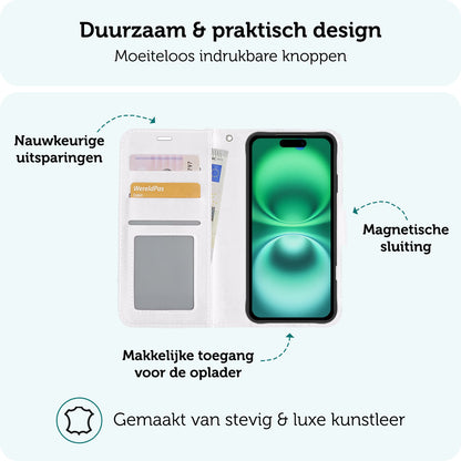 Forterra iPhone 16 Plus Hoesje Bookcase Cover met Kaarthouder - Wit