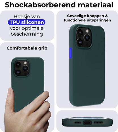 Forterra iPhone 15 Pro Max Hoesje Siliconen Backcover Lichtgewicht - Donkergroen