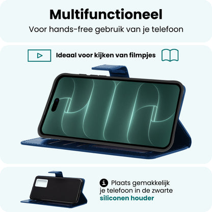 Forterra iPhone 18 Pro Hoesje Bookcase Cover met Kaarthouder - Donkerblauw