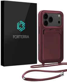 Forterra iPhone 17 Pro Max Hoesje Met Telefoonkoord en Pasjeshouder Siliconen - Aubergine