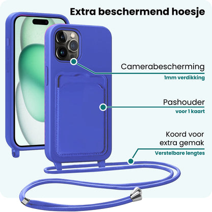 Forterra iPhone 14 Pro Hoesje Met Telefoonkoord en Pasjeshouder Siliconen - Felblauw