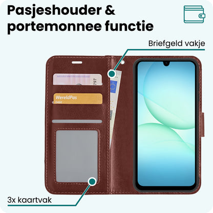 Forterra Samsung A17 Hoesje Bookcase Cover met Kaarthouder - Bruin
