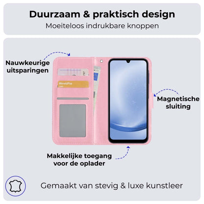 Forterra Samsung A25 Hoesje Bookcase Cover met Kaarthouder - Lichtroze