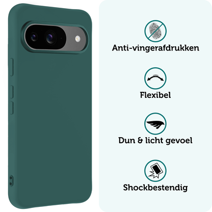 Forterra Google Pixel 9 Hoesje Siliconen Backcover Lichtgewicht - Donkergroen