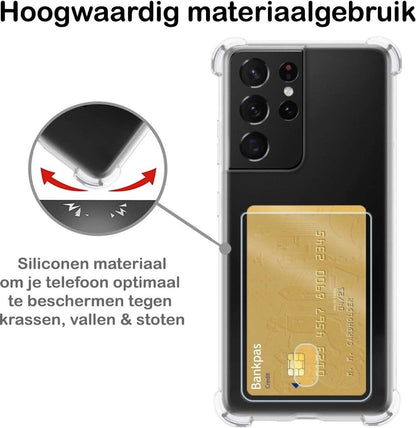 Forterra Samsung S21 Ultra Hoesje Kaarthouder Backcover Shockproof - Transparant