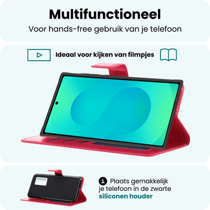 Forterra Samsung S25 Ultra Hoesje Bookcase Cover met Kaarthouder - Donkerroze