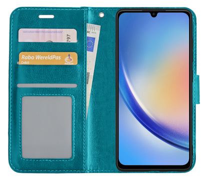 Forterra Samsung A34 Hoesje Bookcase Cover met Kaarthouder - Turquoise