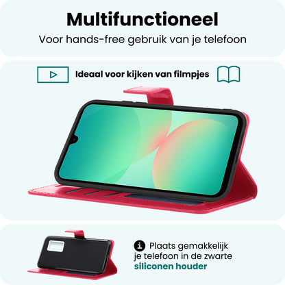 Forterra Samsung A26 Hoesje Bookcase Cover met Kaarthouder - Donkerroze
