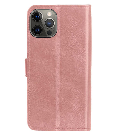 Forterra iPhone 14 Pro Max Hoesje Bookcase Cover met Kaarthouder - Rosé goud